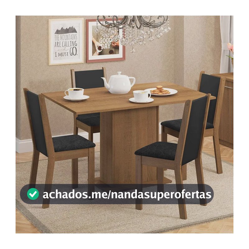 Sala De Jantar Madesa Talita Mesa Tampo Madeira 4 Cadeiras Cor Rustic/Preto/Oxford Desenho do tecido das cadeiras Liso