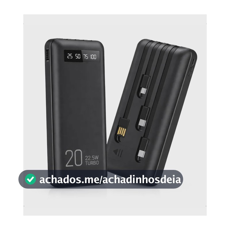 Power Bank 20000mah Carregador Portátil Turbo Rápido 22.5w Display Digital Preto