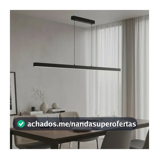 Luminaria Lustre Pendente Retangular Led Integrado 50w 115cm Cor Preto- luz fria 6.000K