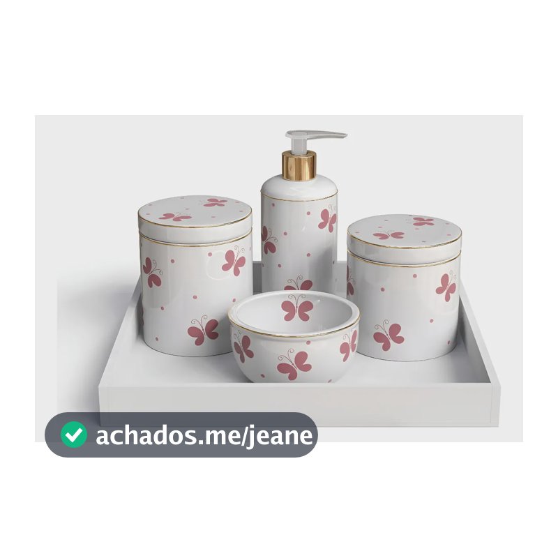 Kit Higiene Porcelana 5 Peças Borboleta Com Filete Ouro Branco