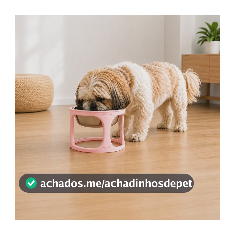 Comedouro Elevado Pet Com Tigela Inox Para Cães E Gatos 0v Rosa-claro