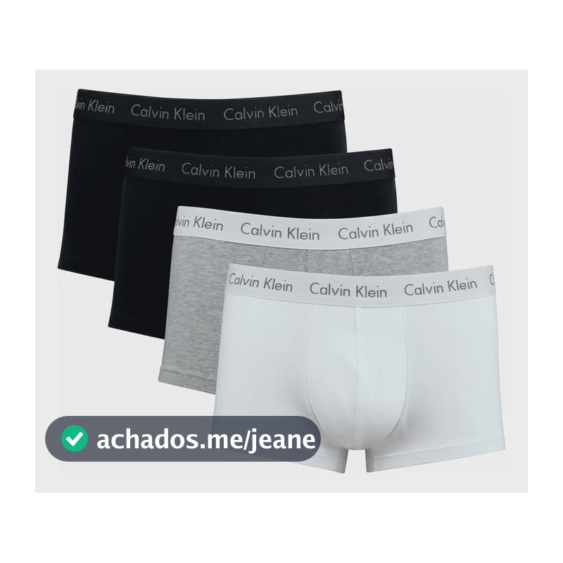Kit Com 4 Cuecas Boxer Cotton Calvin Klein Original Preto/cinza/branco Liso M