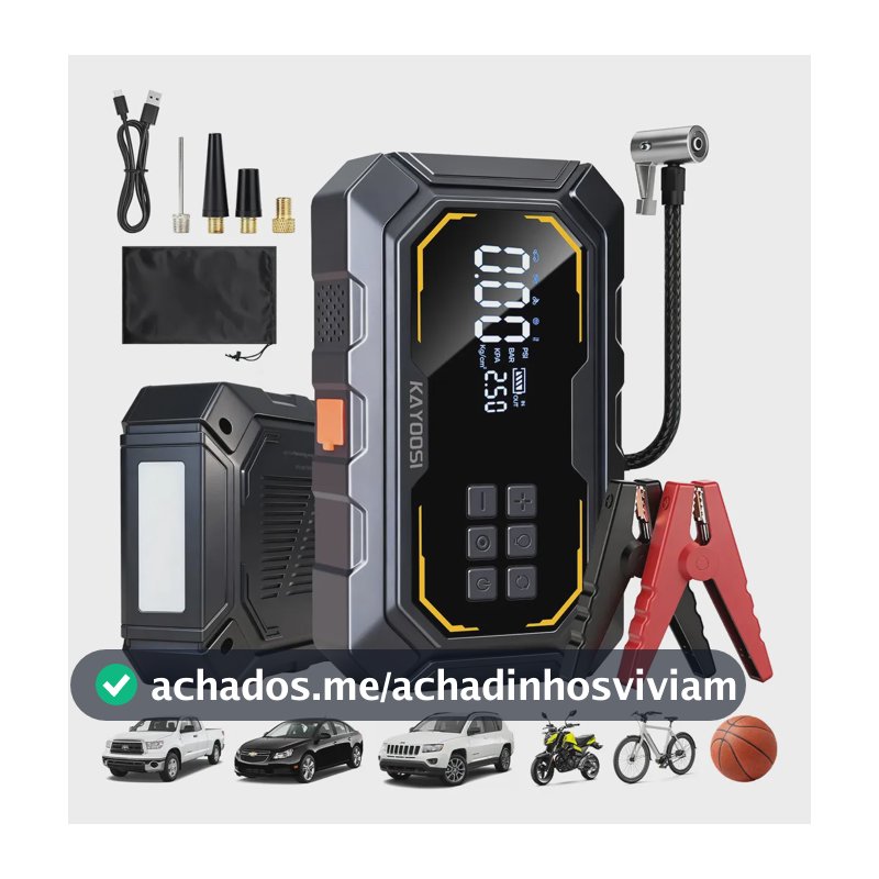 Auxiliar Partida Bateria Compressor Ar Inteligente Emergência Portátil Veicular Compressor Ar