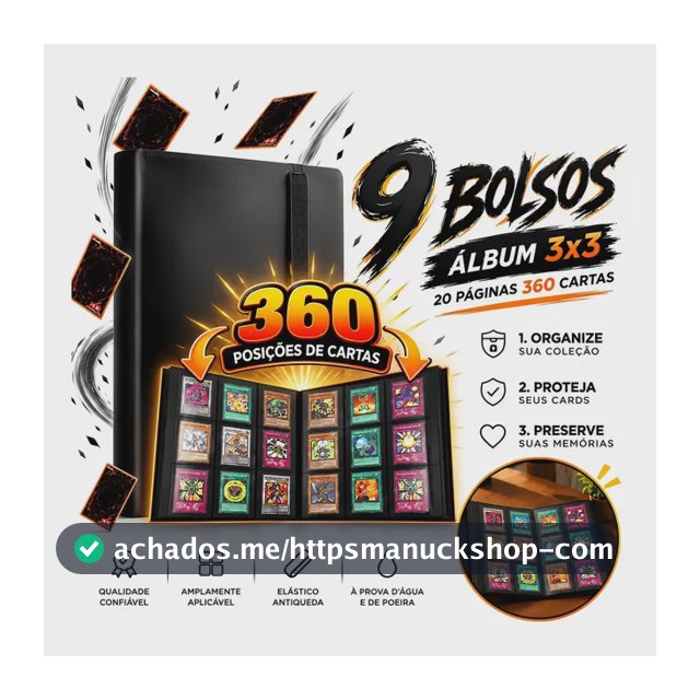 Fichário Álbum para Cartas Pokémon com Capacidade para 360 Cartas, Preto