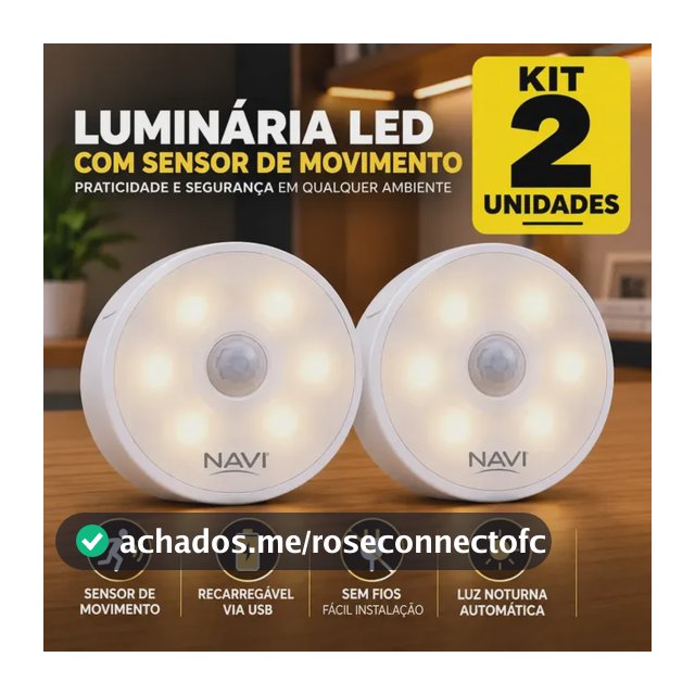Kit 02 Luminária Led Recarregável Com Sensor De Movimento E Presença, Luz Noturna Automática Sem Fio Para Armário, Escada, Quarto E Parede Navi