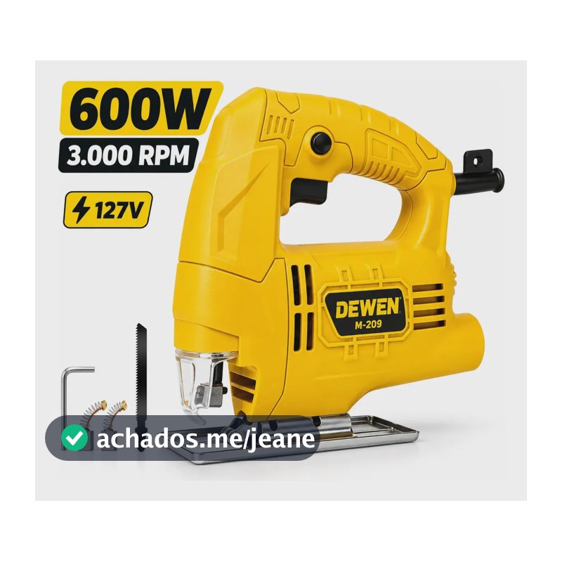 Serra Tico Tico Dewen 600W 3000rpm Velocidade Variável Base Ajustável 45° para Madeira Metal Alumínio com Lâmina Chave Allen e Escovas