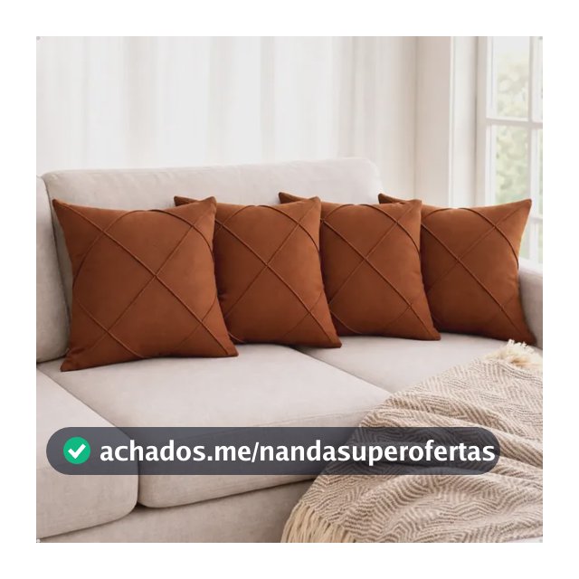Kit 4 Capa Almofada Suede Aveludada Drapeada 45x45 Decoração