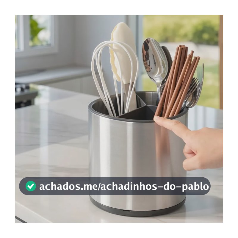 Porta Talheres Inox Com Dreno Top Rio Prateado