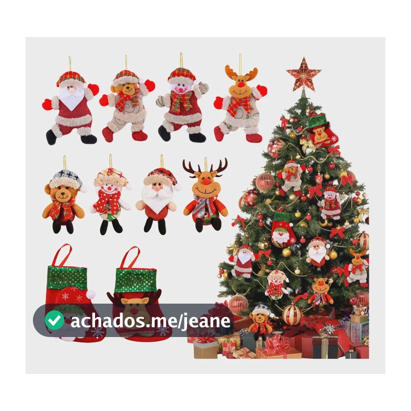 Kit 10 Enfeites Árvore Natal Papai Noel Pingentes Decoração Vermelho