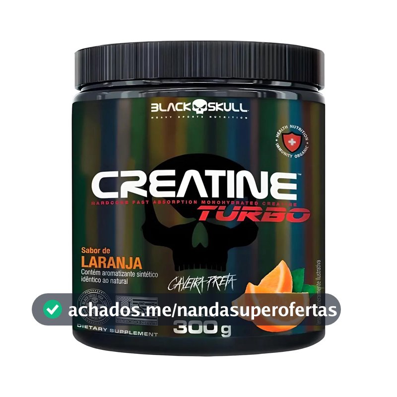 Creatina Turbo Hardcore Pura Monohidratada 300g Black Skull Sabor Laranja