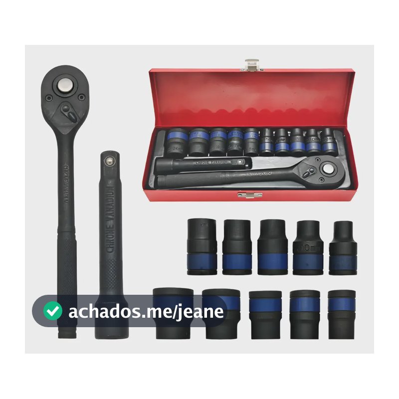 Kit Jogo Chave De Soquete Impacto 1/2 8 A 24 Mm 12pcs Al-030 Preto