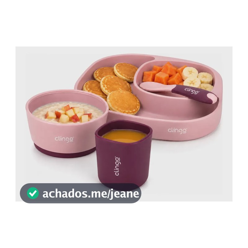 Kit Alimentação Bebê 4 Em 1 Prato Com Divisórias Tigela Copo Colher Introdução Alimentar BPA Free Refeição Infantil Completo 6 Meses+ Menina Rose BeesClover