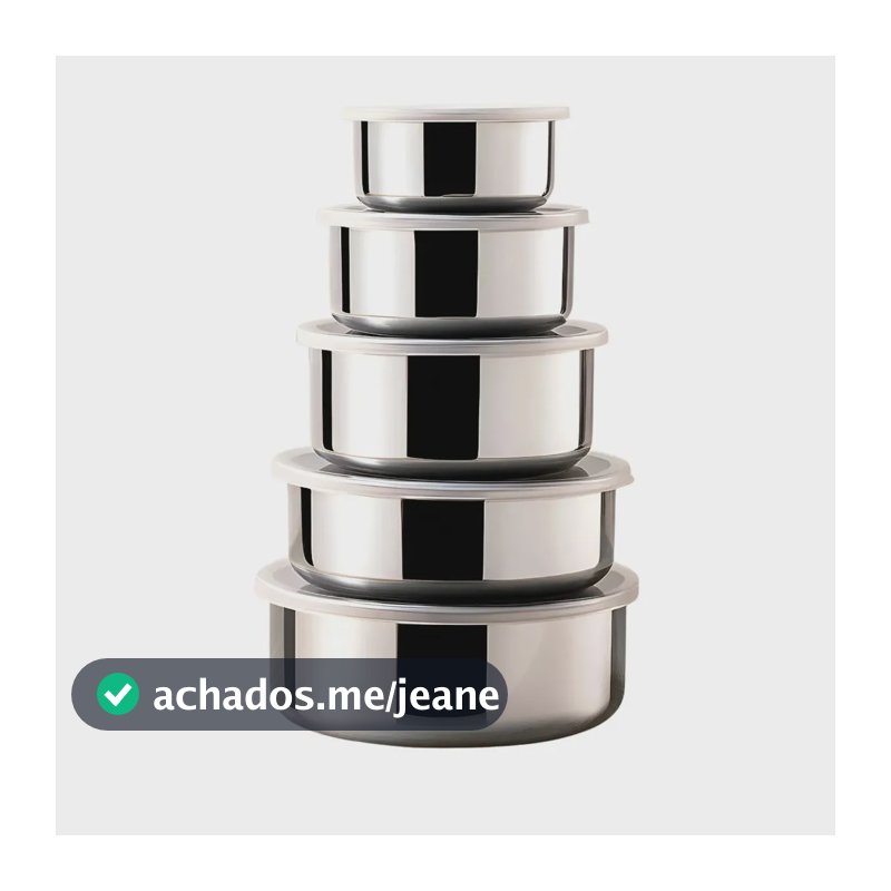 Kit 5 Potes Aço Inox E Planeta Tech 10cm/12cm/14cm/16cm/18cm