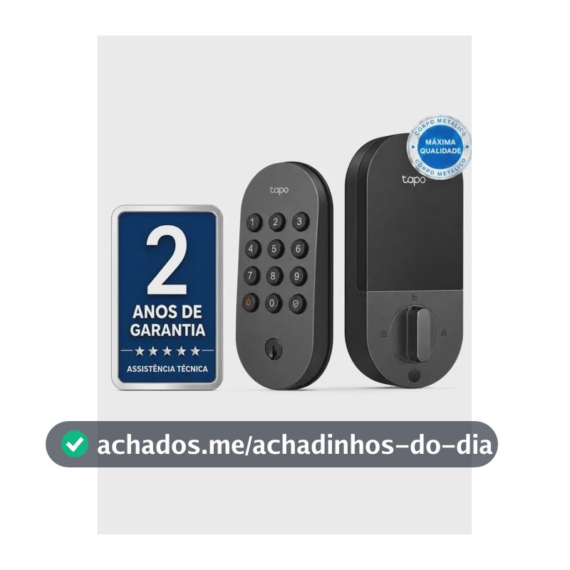TP-Link Tapo DL100 Fechadura Digital Inteligente Wi-Fi com Até 200 Senhas, Acesso Remoto pelo Aplicativo, Travamento Automático, 2 Chaves de Reserva, Bateria de Até 7 Meses e IP54