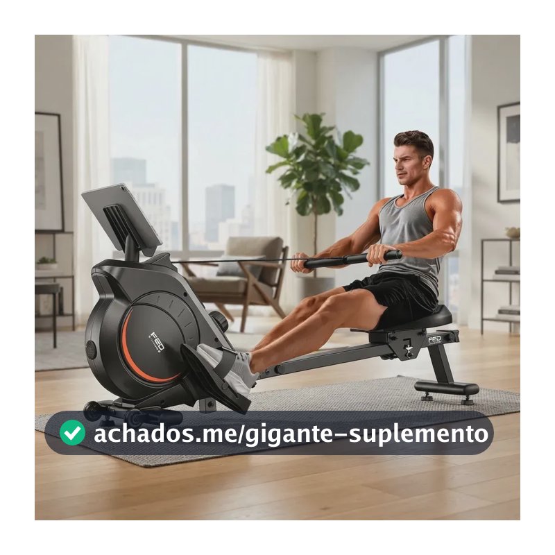 FED Fitness Simulador de Remo Seco Magnético Silencioso 16 Níveis Bluetooth, Volante de Inércia 6kg, Capacidade 160kg, Dobrável para Apartamento