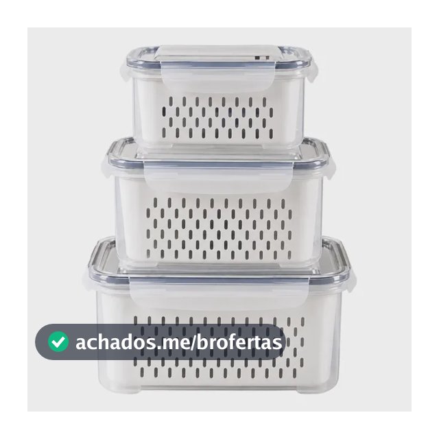 Kit 3 Organizadores Geladeira Alimentos Vegetais Com Tampas Branco