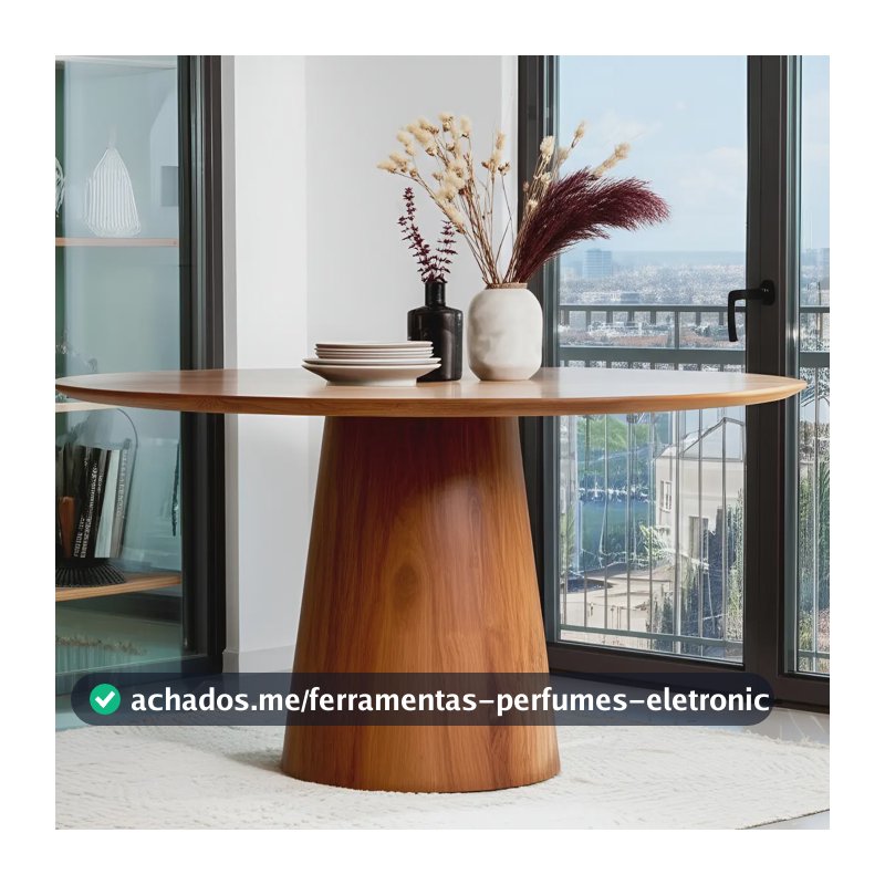 Mesa De Jantar Sala Cozinha Lâmina Madeira Natural Mesa Cone Redonda 80cm D-Coração Home
