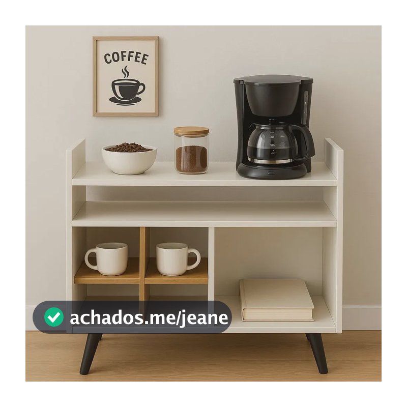 Aparador Multiuso com Prateleiras para Cozinha Café Sala de Estar Luver Moveis - Off White/Freijó