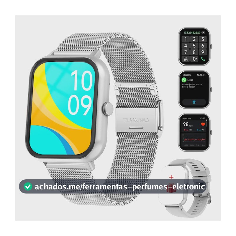 Smartwatch FoxBox BW0460 Prateado, Com Chamadas Bluetooth e Tela de 1.83"