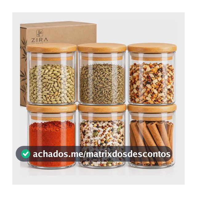Kit 6 Pote Vidro Porta Temperos Hermético Cozinha Organiza Vidro/tampa De Bambu