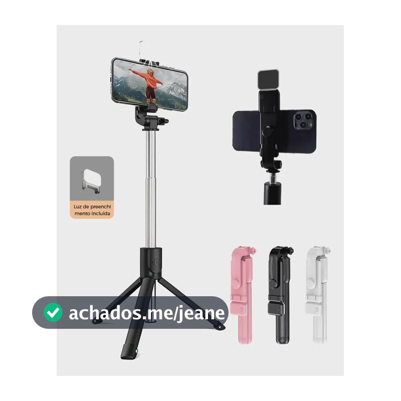 Bastão Pau de selfie Tripé Retrátil Com Luz LED Controle Bluetooth Celular, Tripé Bastão De Selfie Extensível, Preto, Branco, Rosa