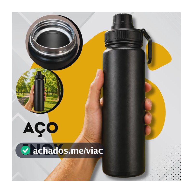 Garrafa De Água Termica 800ml Café Inox Copo Frio E Quente Preto