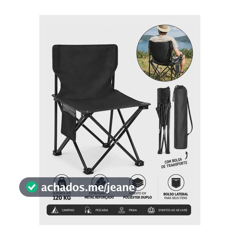 Cadeira Banquinho Trailer Dobrável Camping Pesca Preto Preto
