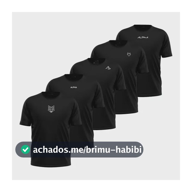 Kit 5 Camisetas Dry All Black Alpha
