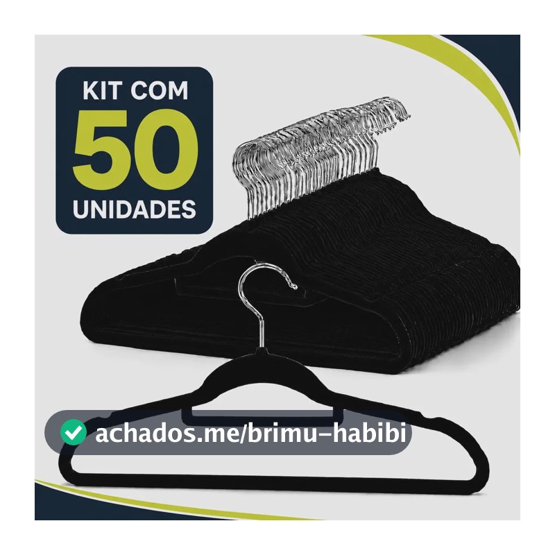 Kit 50 Cabides Veludo De Roupa Antideslizante Slim Adulto Preto