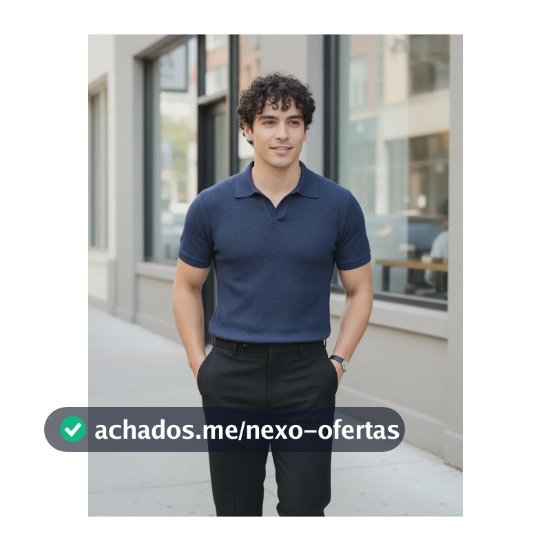 Camiseta Gola Polo Masculina Minimalista Tecido Texturizado Azul-marinho Liso G Texturizado
