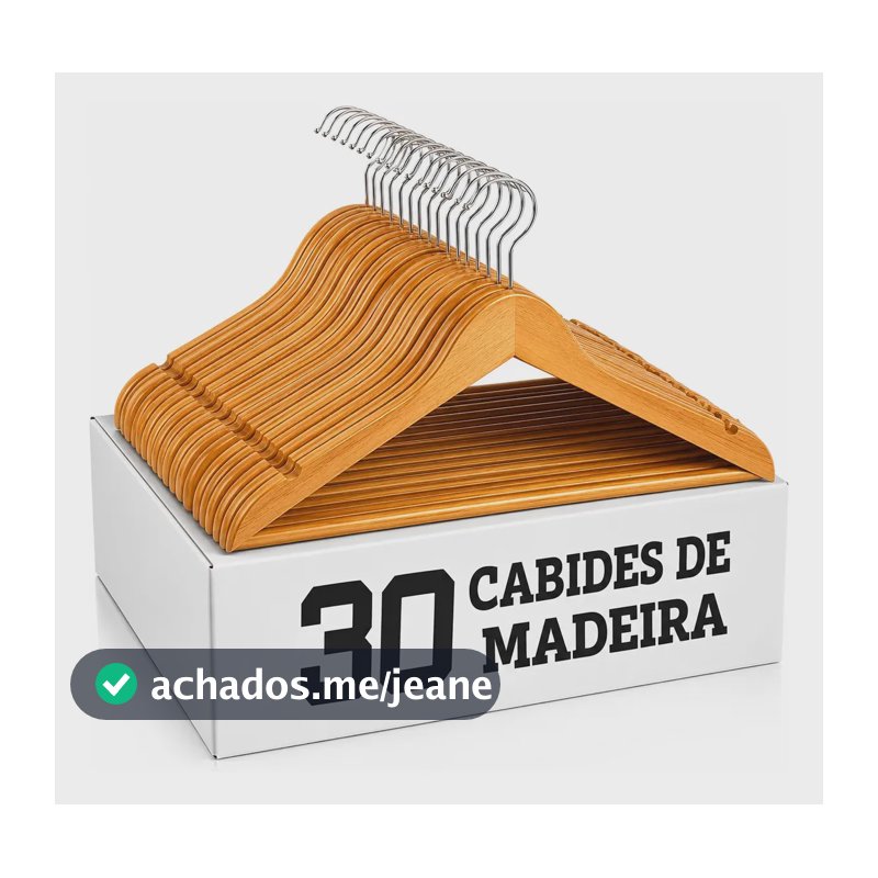 Kit 30 Cabide De Madeira Adulto Grande Antideslizante Slim Marfim