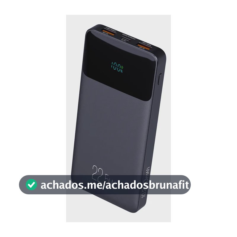 Power Bank 10200mAh 22,5W ELG Carregador Portátil PD 20W QC 3.0 USB-C 2 Saídas USB Carga Rápida Bateria Externa Lítio Preto PB102BK