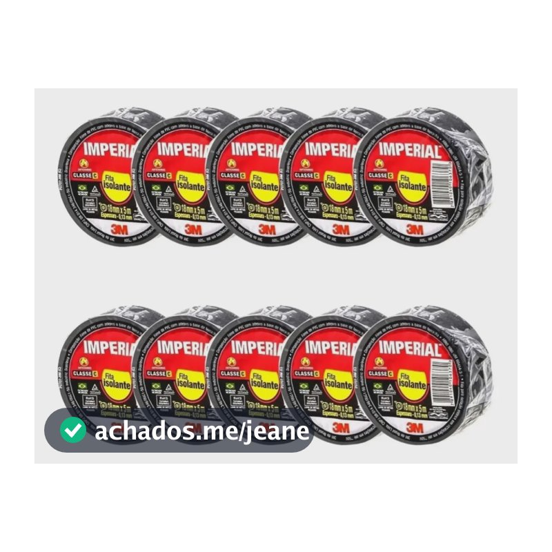 3M Fita Isolante Imperial Slim Cor 10 Rolos Preto 5 Metros 18mm