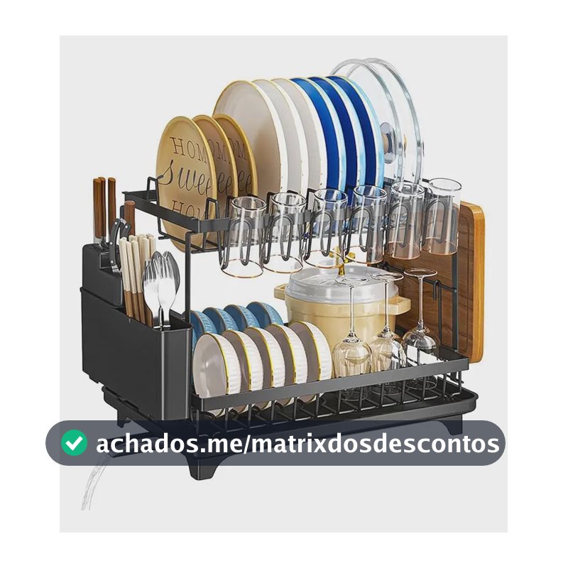 Escorredor De Louça Pratos Talheres Inox Cozinha Duplo Preto