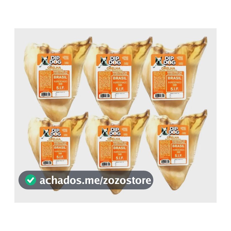 Orelha Bovina De Petisco Natural Desidratada Cães Kit 6 Cor Bege