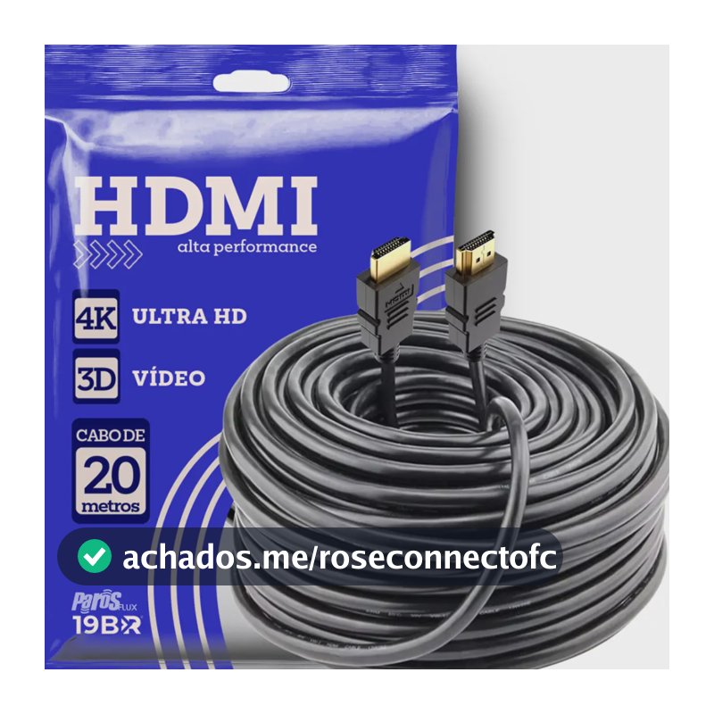 Cabo Hdmi 20m Metros Preto Premium 4k Blindado Gold 3d Full
