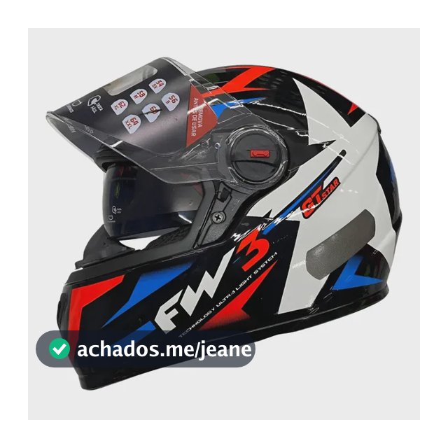 Capacete Integral FW3 GTX Star Preto Azul Vermelho Tam 60