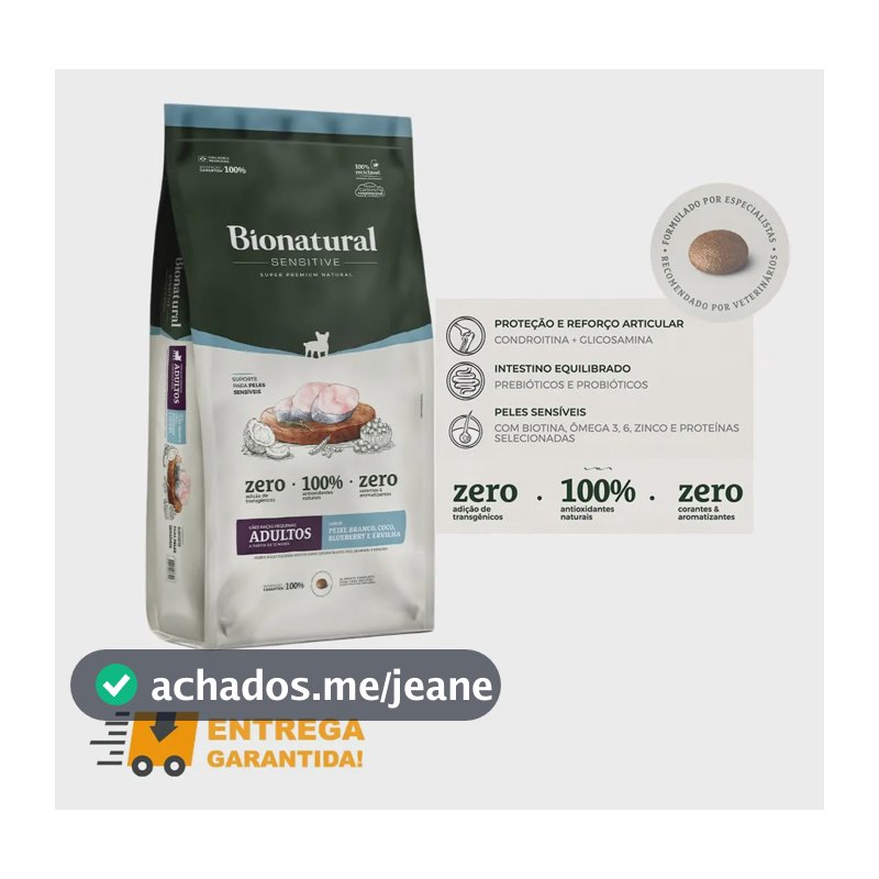 Racao Bionatural Sensitive Cao Pequeno Peixe Branco 10,1kg