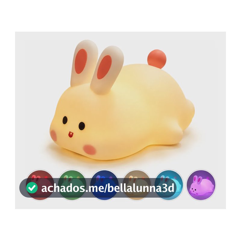 Luminária Infantil Coelho Abajur Led Luz Noturna Recarregave Coelhinho 127/220v