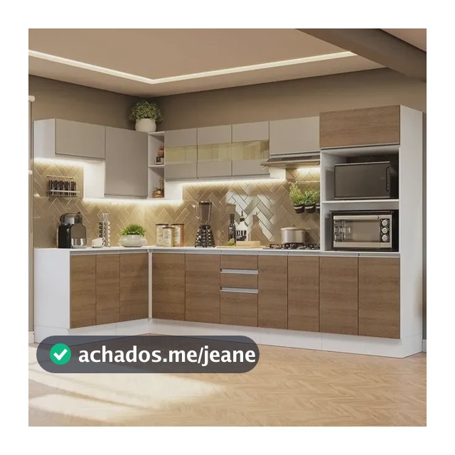 Armário Cozinha Completa 100% Mdf 447cm Smart Madesa 02 Cor Branco/Rustic/Crema