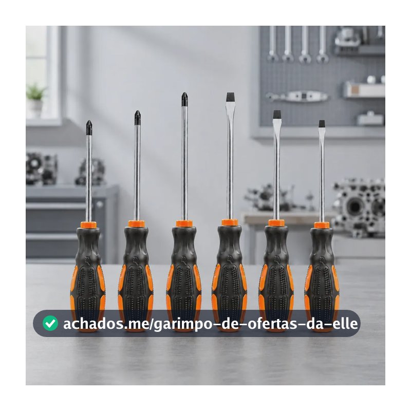 Kit Jogo Chaves Fenda Phillips 6 Peças Imantadas Cabo Emborrachado Aço Profissional Oficina Manutenção Mecânica Reparos Ferramentas