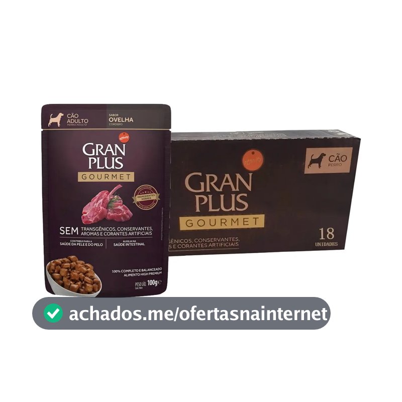 Ração Úmida GranPlus Ovelha Cães Adultos 18 Sachês 100g Alimento Completo