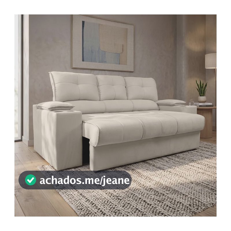 Sofá Otto 2,05m Com Porta Copos  Retrátil E Reclinável Bege Suede