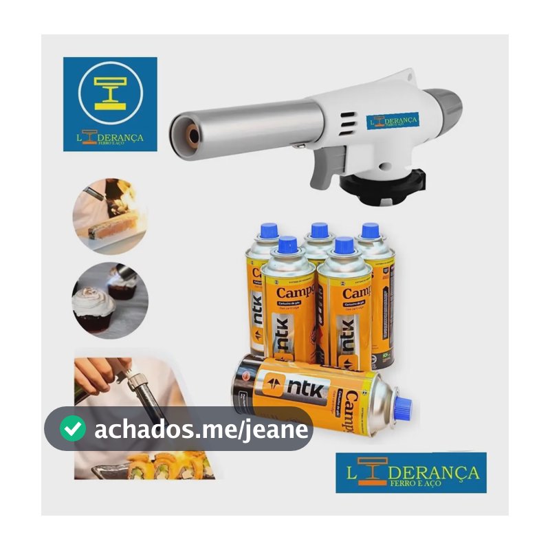 Maçarico Profissional Liderança Com 5 Refis De Gás Butano, Regulagem De Chama E 1300°C