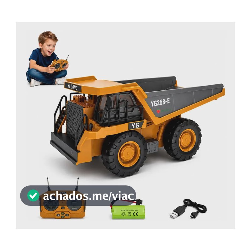 Carrinho Controle Remoto Recarregável Caminhão Basculante Recarregável Brinquedo Obras Ninho Boy