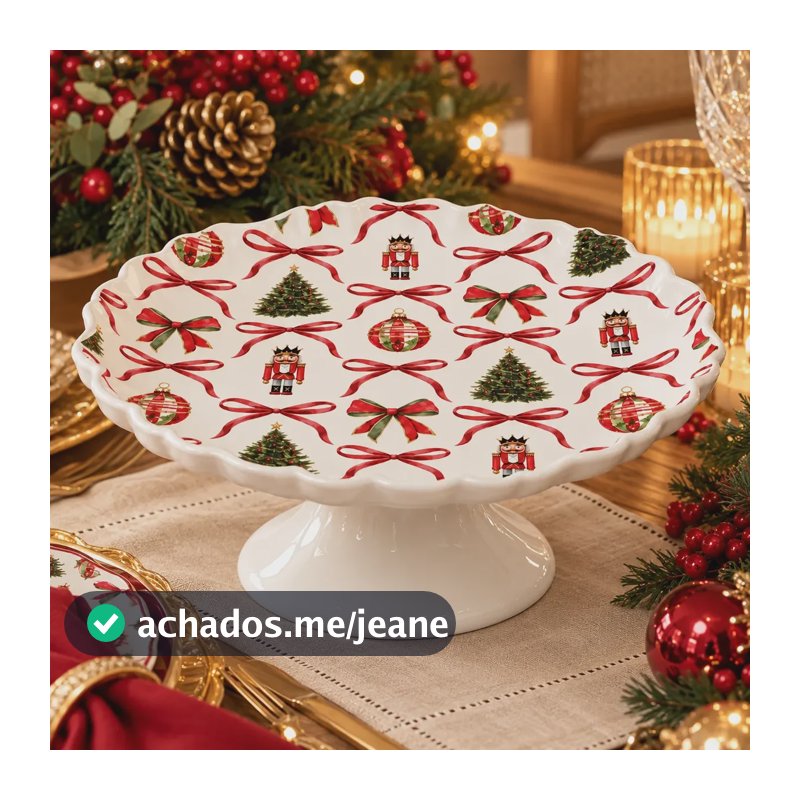 Boleira De Cerâmica Premium Bolos E Doces Laços De Natal