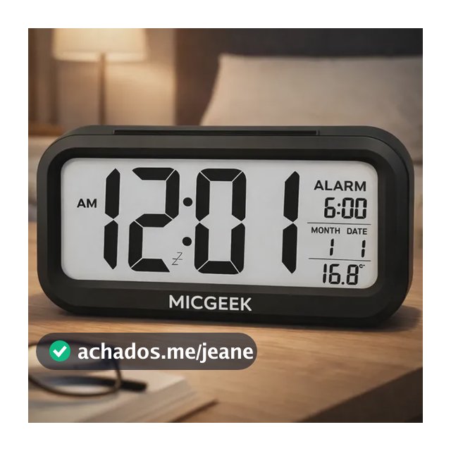 Relógio Digital Despertador Mesa Cabeceira Quarto Idoso Cor Preto Micgeek