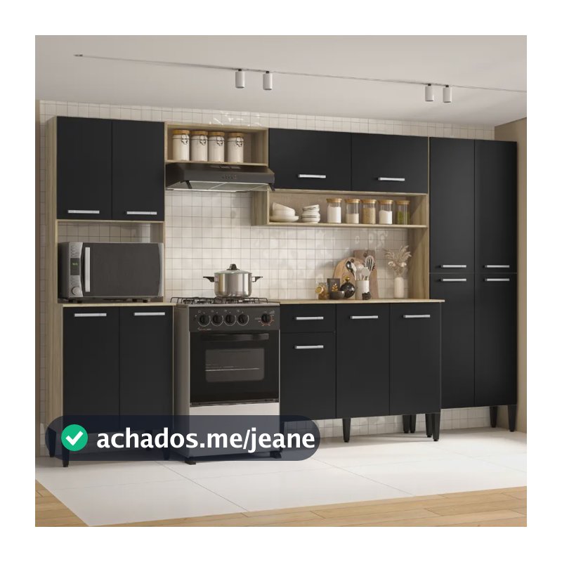 Armário Cozinha Completa Móveis Carraro Arizona Cor Preto
