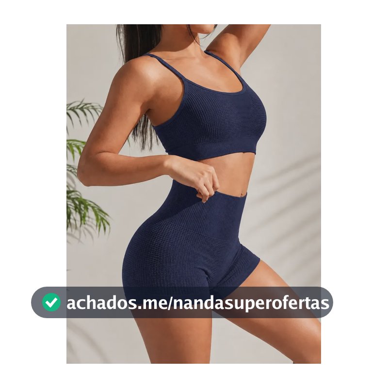 Conjunto Feminino Academia Top E Shorts Poliamida Demillus Marinho Microfibra De Poliamida Sem Costura Veste P E M Toque Gelado , Secagem Rápida