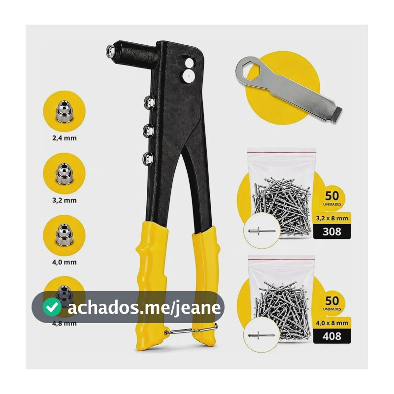Rebitadeira Alicate Rebitador Manual 9,5'' + 100 Rebites 4
